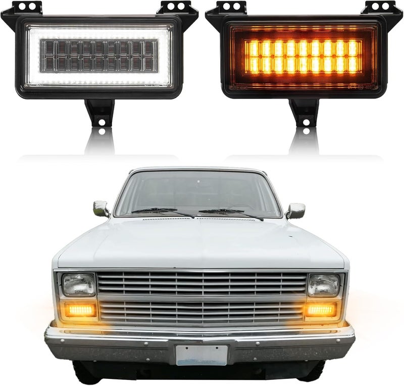 ATLEDLT LED Turn Marker Signal DRL Lights Compatible with 1983-1988 Chevy GMC C/K,R/V, Blazer,Jimmy,Suburban GM2520122 915908 Truck Amber Sequential Turn Signal,White DRL Parking Lamps,2PCS Smoke Lens - Image 1